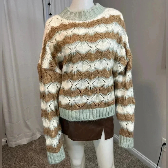 Zara US XL women’s retro stripe wool alpaca blend knit sweater - Picture 1 of 12